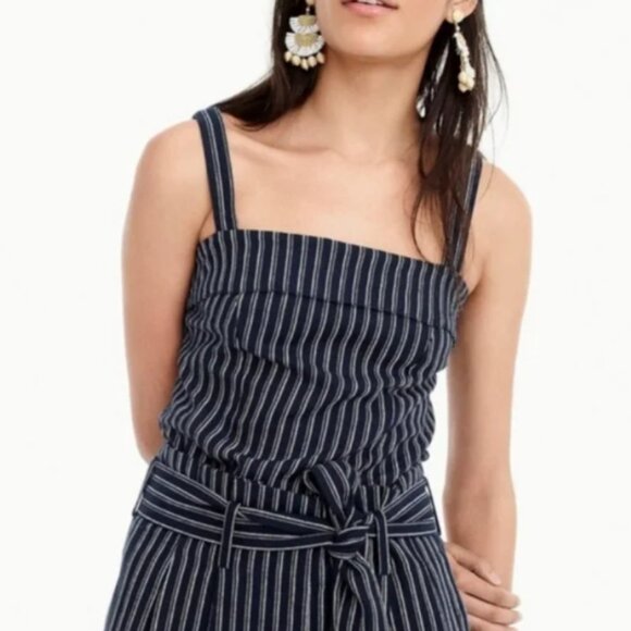 J. Crew Point Sur Turnover linen striped tank top 4 - Picture 1 of 12